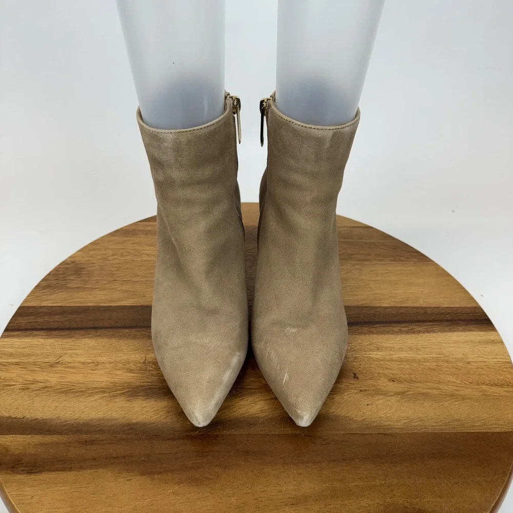 Womens L'Agence Aimee Beige Leather Heeled Comfort Ankle Booties‎ Size EU 38.5